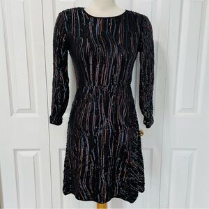 Chic Black and Gold Striped Long Sleeve Dress